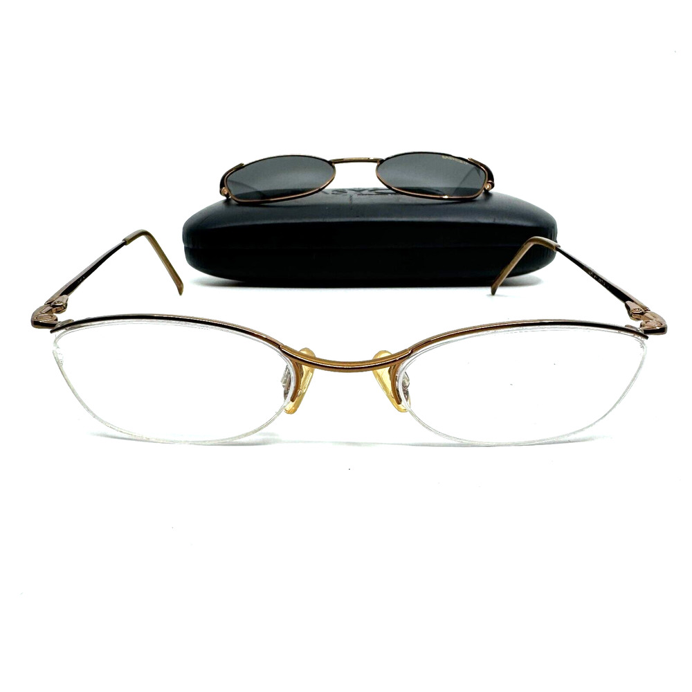 Easyclip Eyeglasses‎ Gold Frame w Polarized ClipOn Sunglasses 49-19 H9563